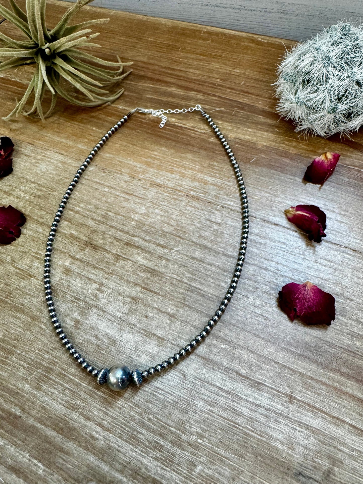 14 inch 3 mm sterling silver pearls choker - 10 mm middle