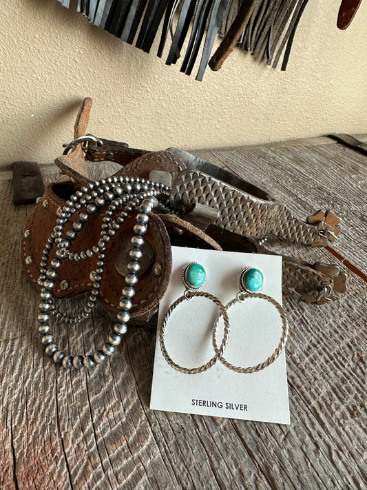 Turquoise stone hoops