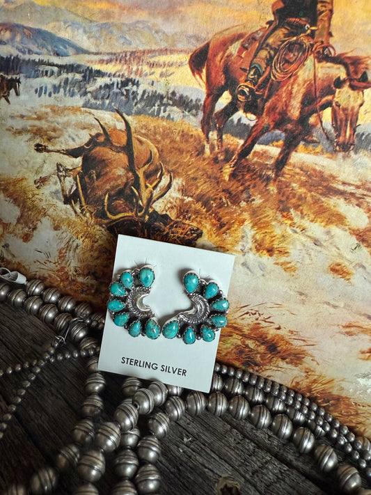 Turquoise crescent studs