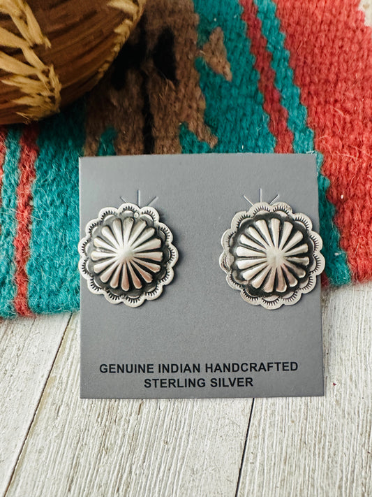 Handcrafted Stamped Sterling Silver Concho Post Earrings